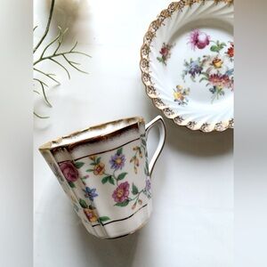 Vintage Floral Bone China Teacup Made in England Gold Rim Dainty Flowers